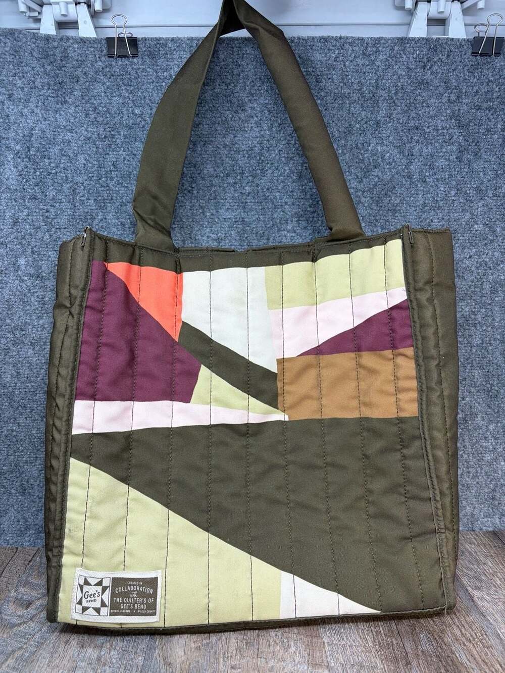Gee's Bend Quilted Tote Bag Green Multi Patchwork Collaboration Padded Handles